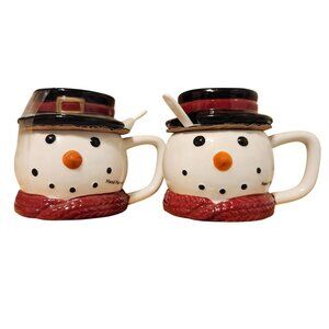 St. Nicholas Square Snowman Yuletide Mug & Spoon Set Bundle of 2 Mugs Ceramic
